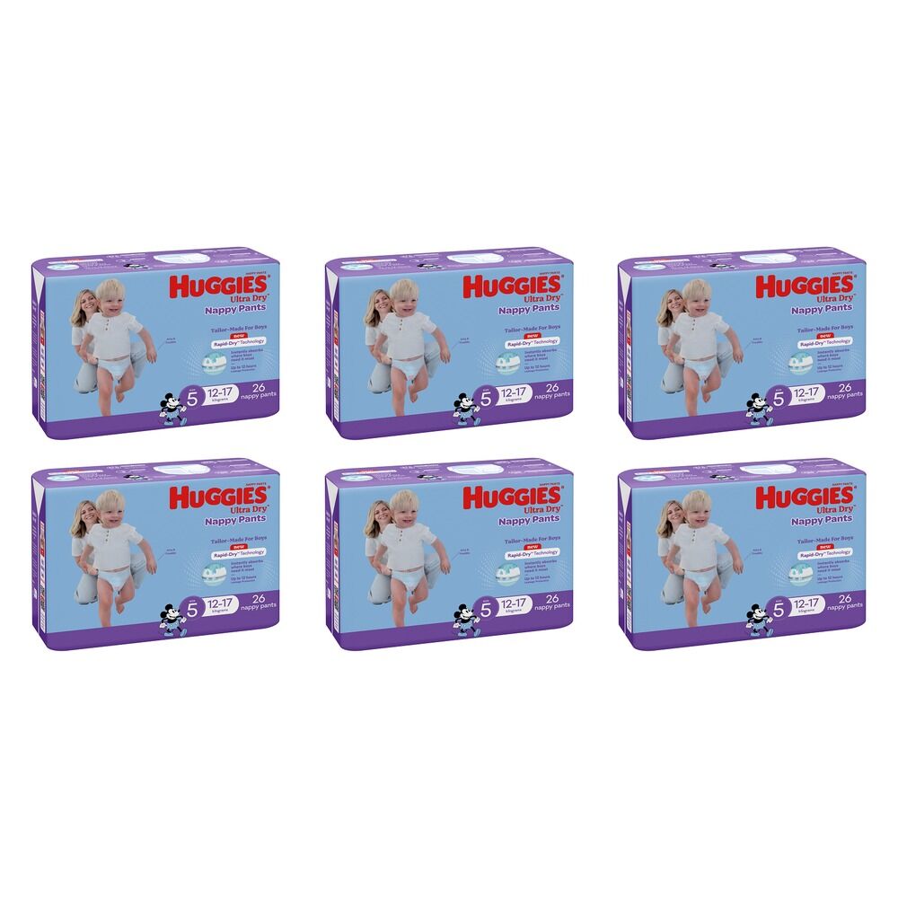 Huggies Walkers Nappy Pants for Boys 12-17kg 26 Pack x 3 Bundle of 6