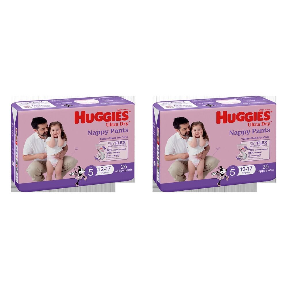 Huggies Walkers Nappy Pants for Girls 12-17kg 26 Pack x 3 Bundle of 2