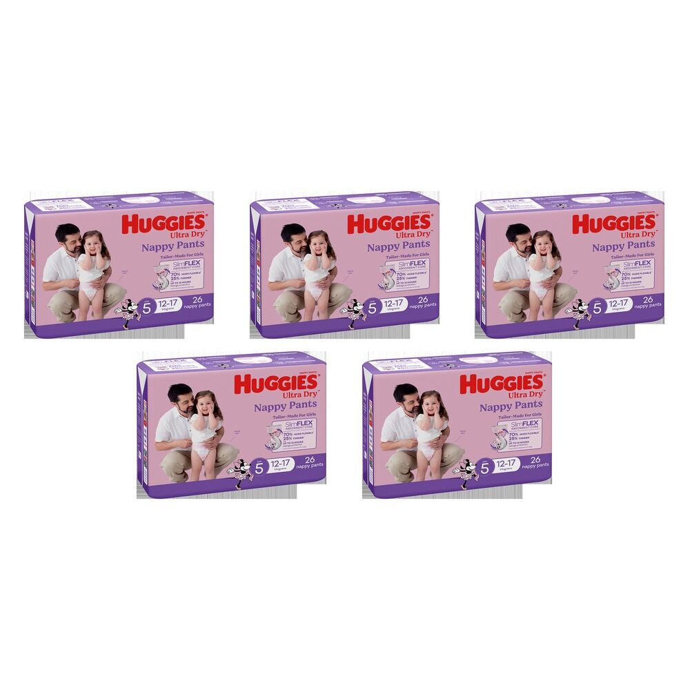 Huggies Walkers Nappy Pants for Girls 12-17kg 26 Pack x 3 Bundle of 5