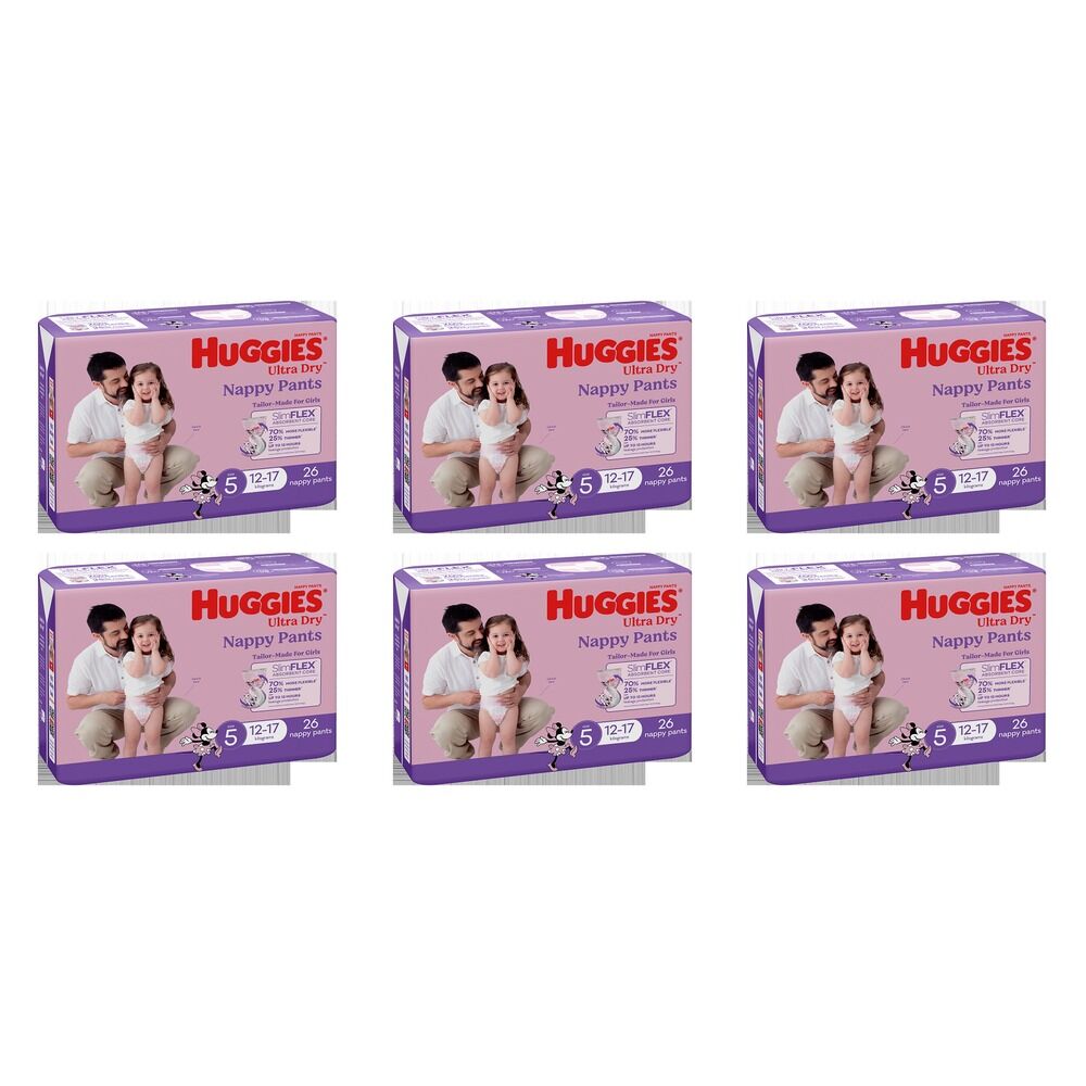 Huggies Walkers Nappy Pants for Girls 12-17kg 26 Pack x 3 Bundle of 6