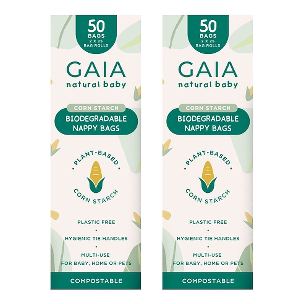 GAIA Natural Baby Biodegradable Nappy Bags 50 Pack Bundle of 2