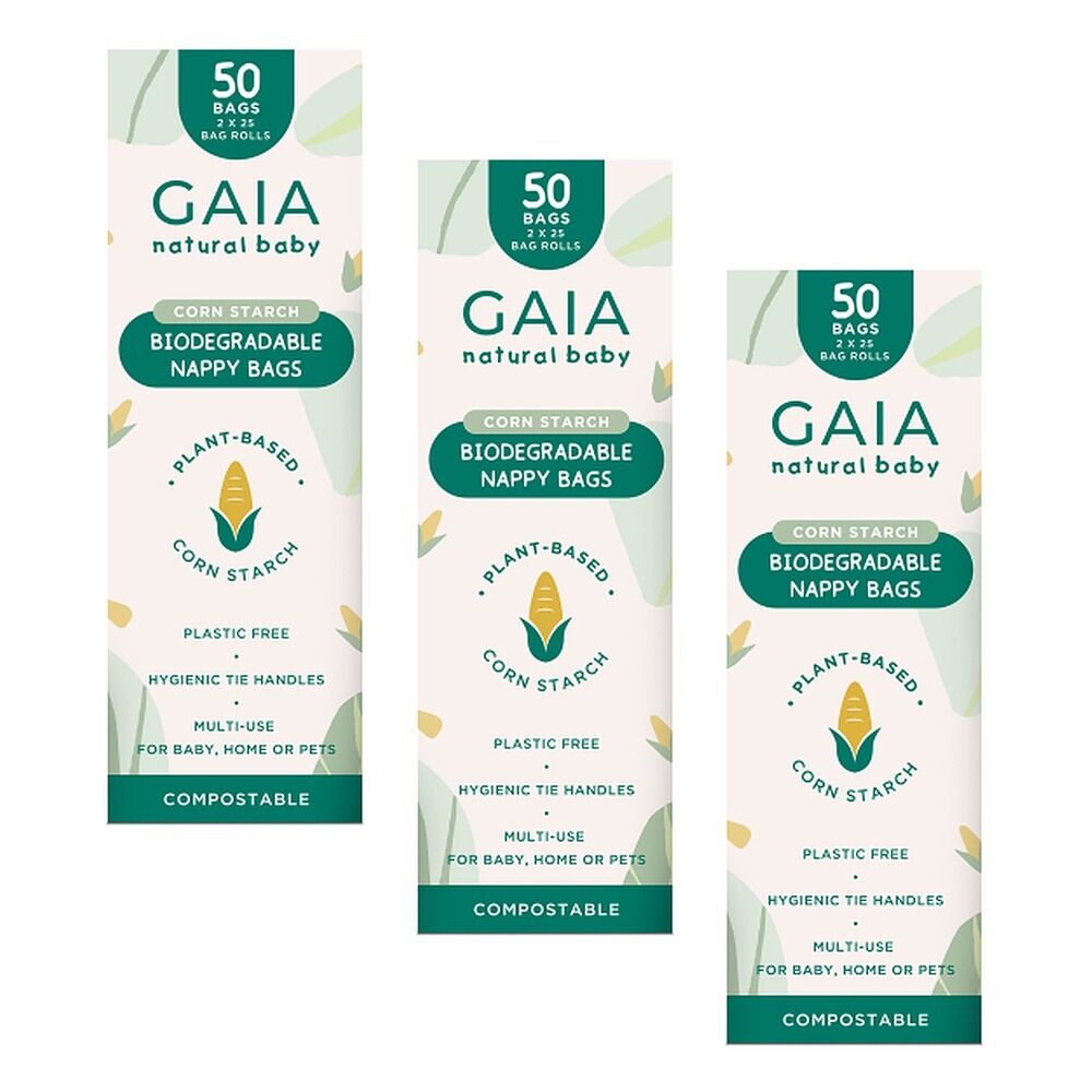 GAIA Natural Baby Biodegradable Nappy Bags 50 Pack Bundle of 3