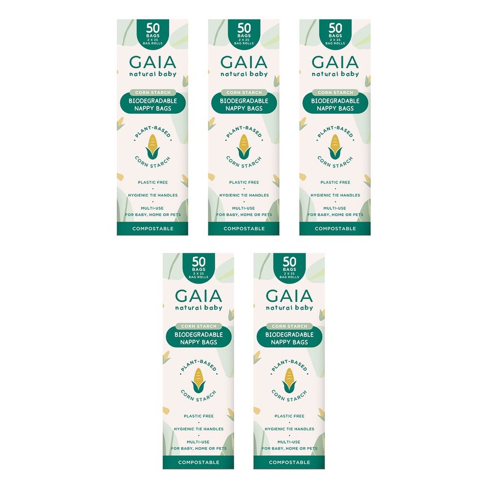 GAIA Natural Baby Biodegradable Nappy Bags 50 Pack Bundle of 5