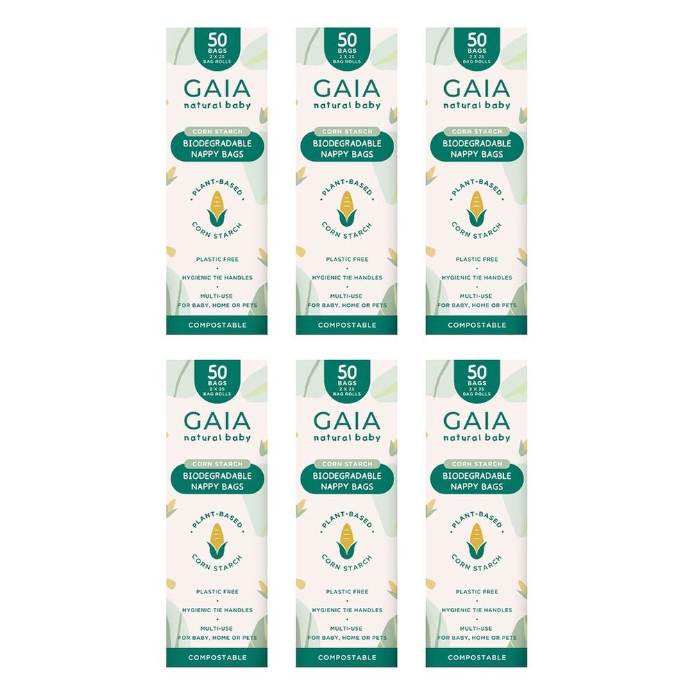 GAIA Natural Baby Biodegradable Nappy Bags 50 Pack Bundle of 6