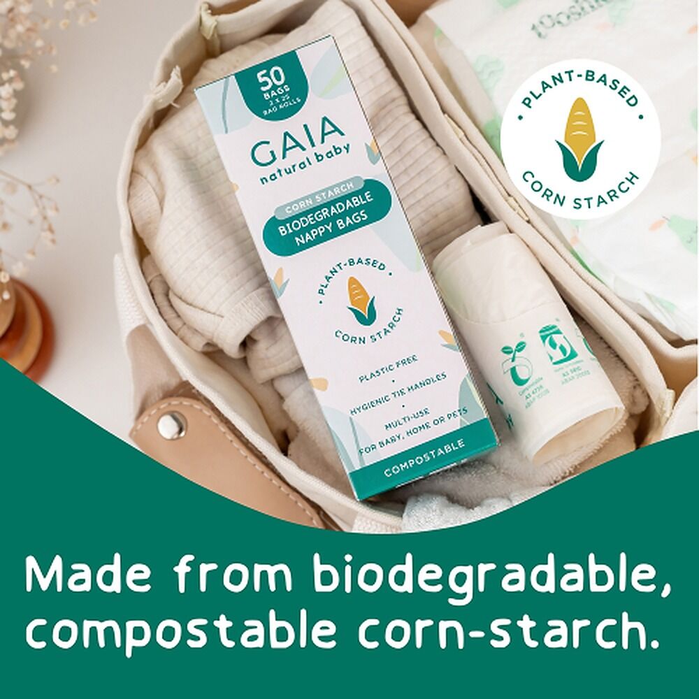 GAIA Natural Baby Biodegradable Nappy Bags 50 Pack