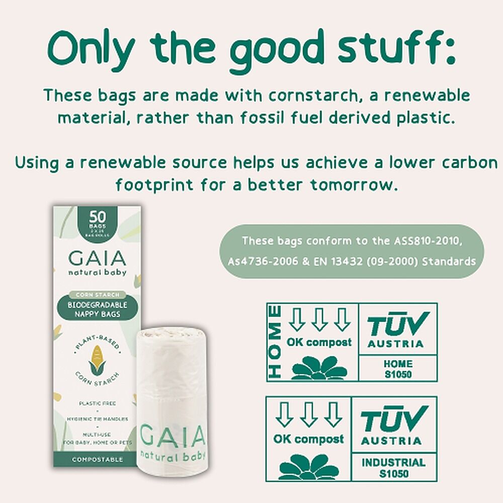 GAIA Natural Baby Biodegradable Nappy Bags 50 Pack