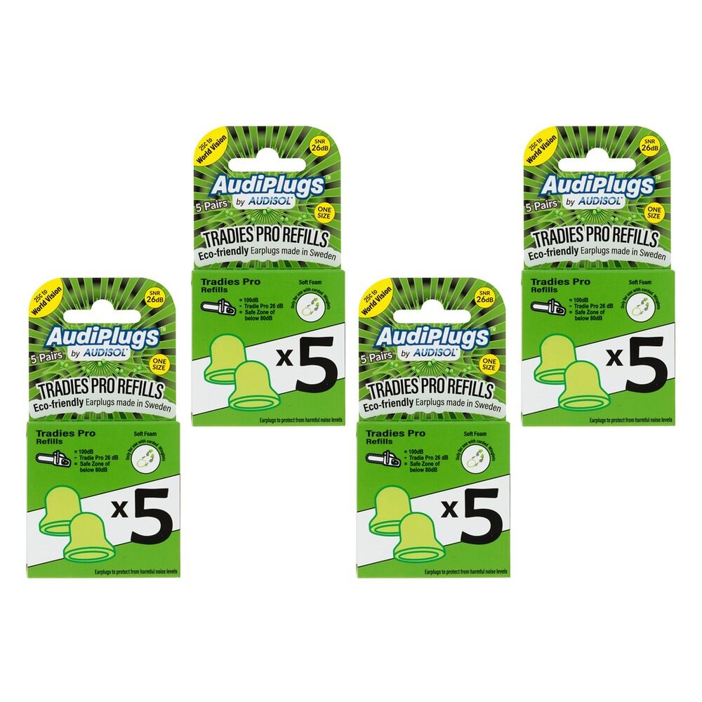 Audiplugs Tradies Pro Refills 5 Pairs Pack of 4