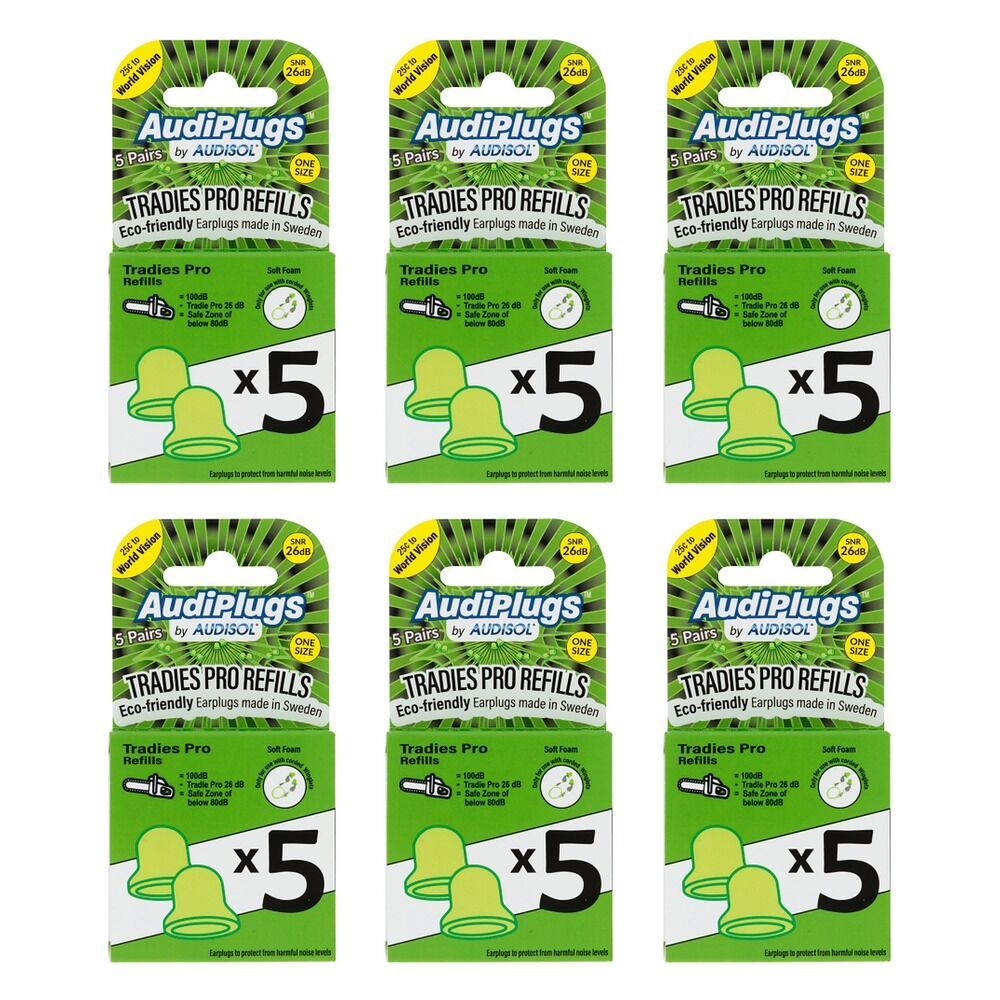 Audiplugs Tradies Pro Refills 5 Pairs Pack of 6