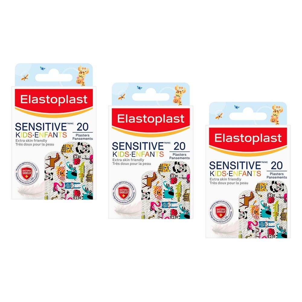 Elastoplast Sensitive Kids Animal Print Plasters 20 Pack Bundle of 3