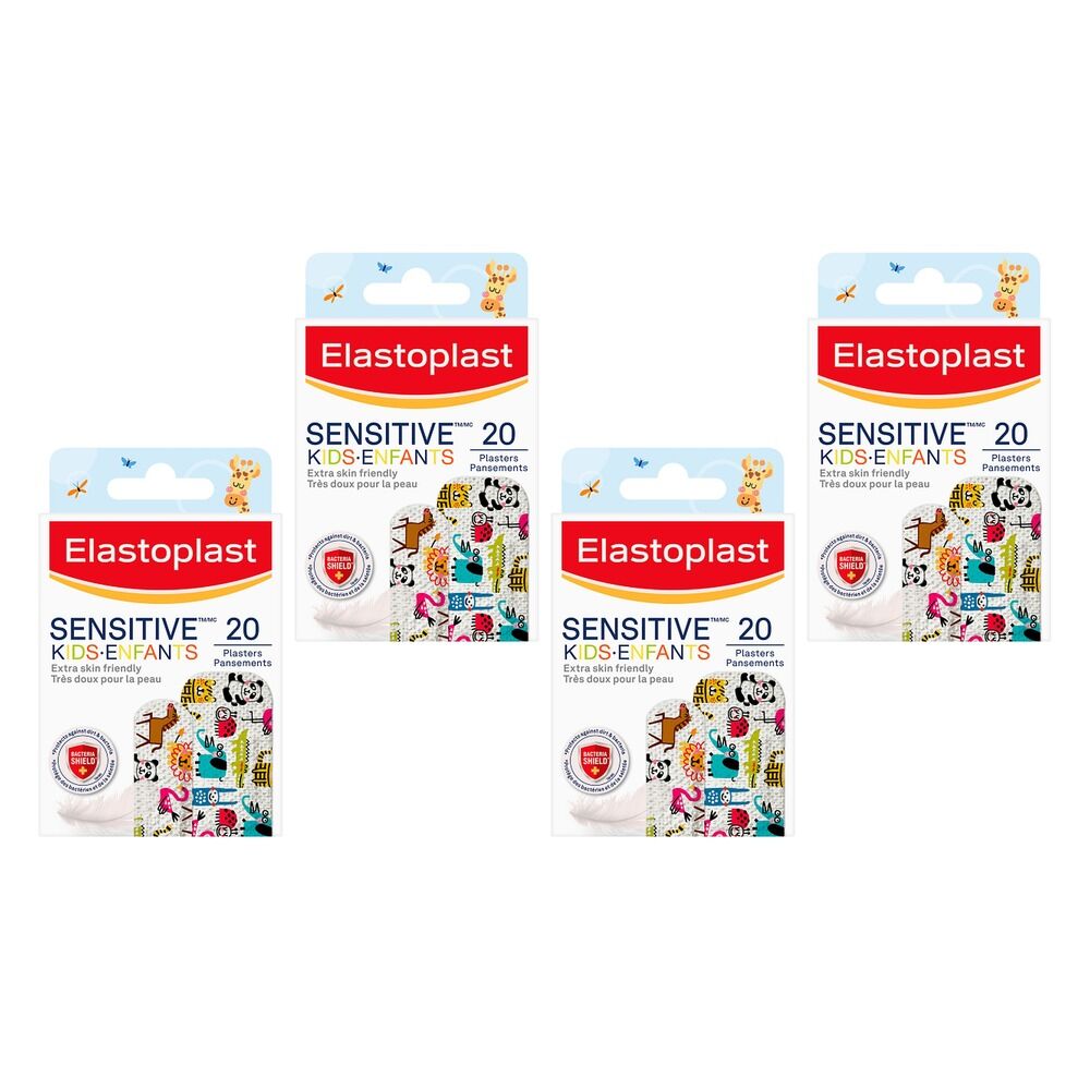 Elastoplast Sensitive Kids Animal Print Plasters 20 Pack Bundle of 4