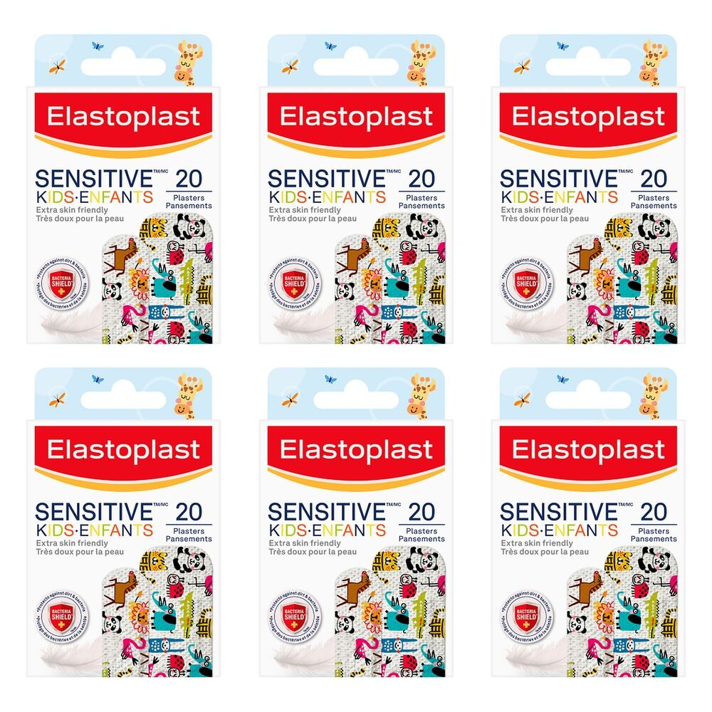 Elastoplast Sensitive Kids Animal Print Plasters 20 Pack Bundle of 6