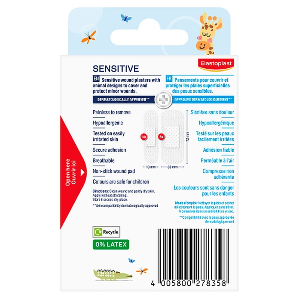 Elastoplast Sensitive Kids Animal Print Plasters 20 Pack