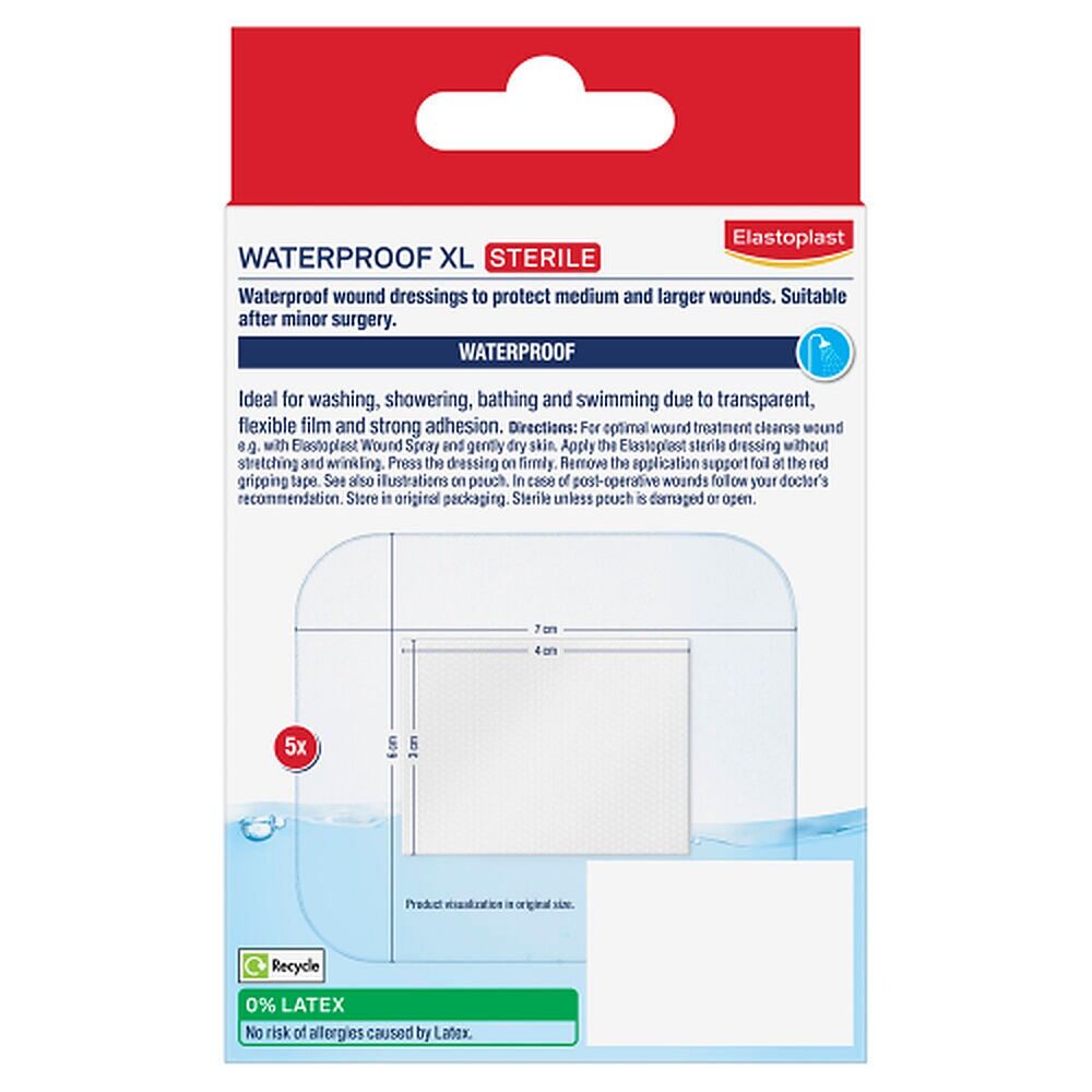 Elastoplast Waterproof XL Sterile Dressings 6cm x 7cm