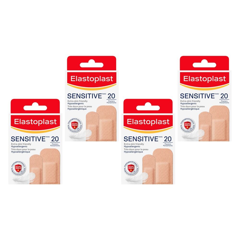 Elastoplast Sensitive Light Plasters 20 Pack Bundle of 4