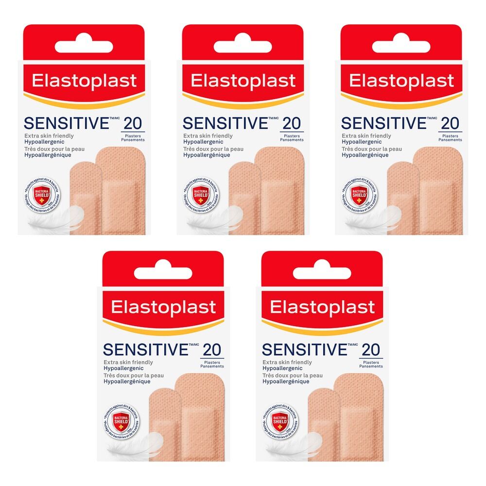 Elastoplast Sensitive Light Plasters 20 Pack Bundle of 5