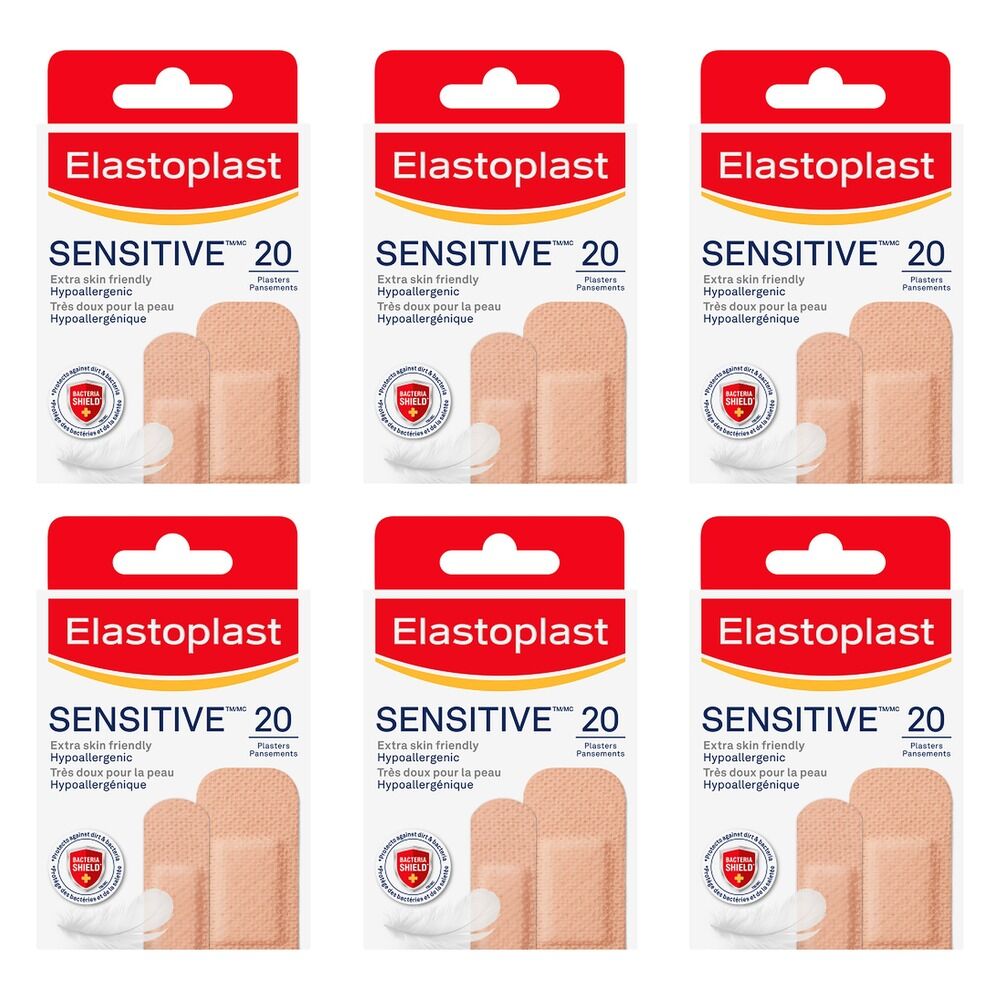 Elastoplast Sensitive Light Plasters 20 Pack Bundle of 6
