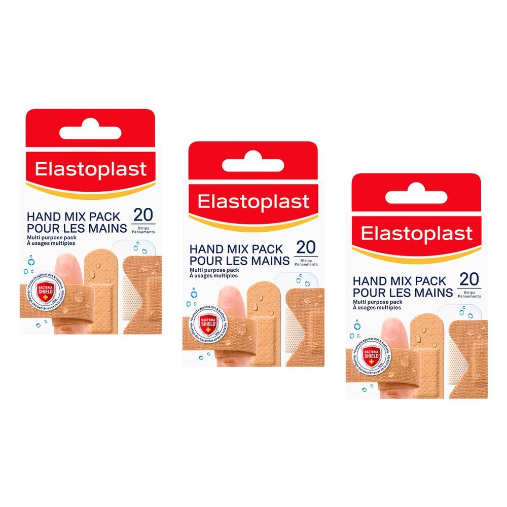 Elastoplast Hand Mix Plaster Pack 20 Pack Bundle of 3