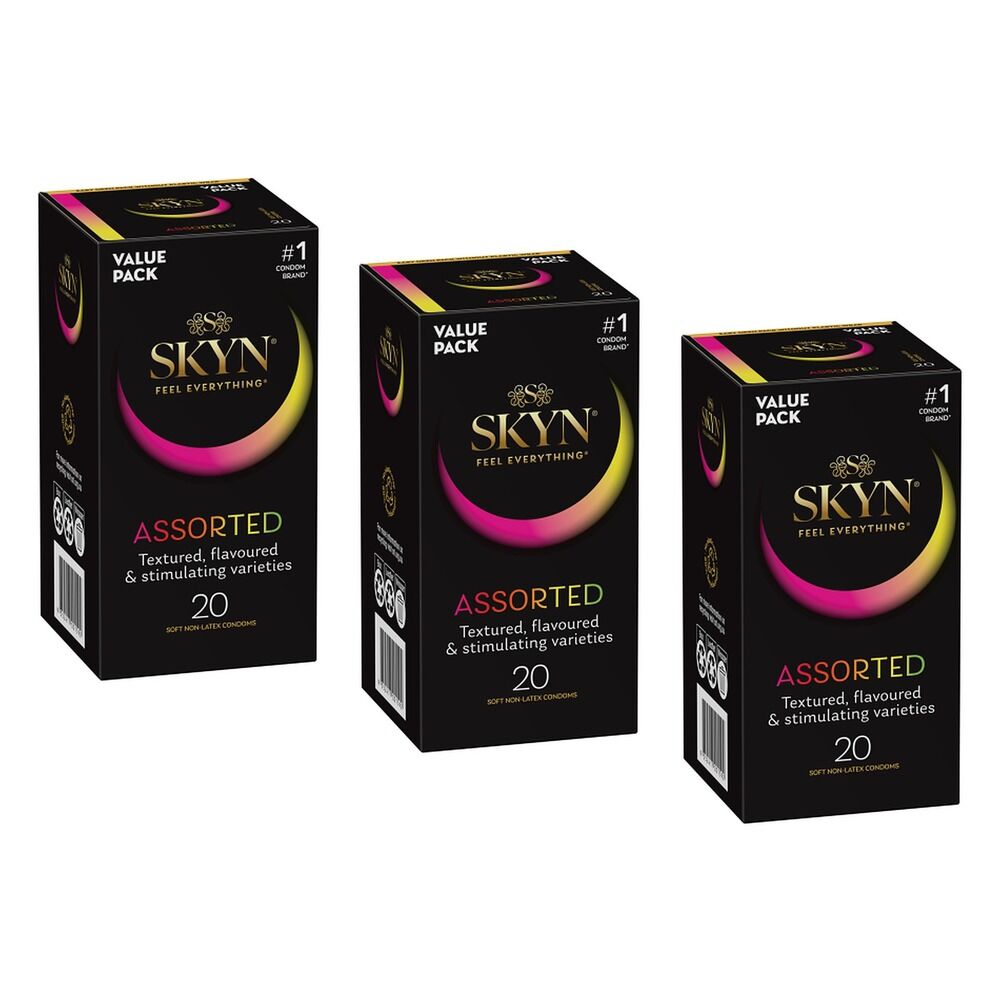 Skyn Condoms Assorted 20 Pack Bundle of 3