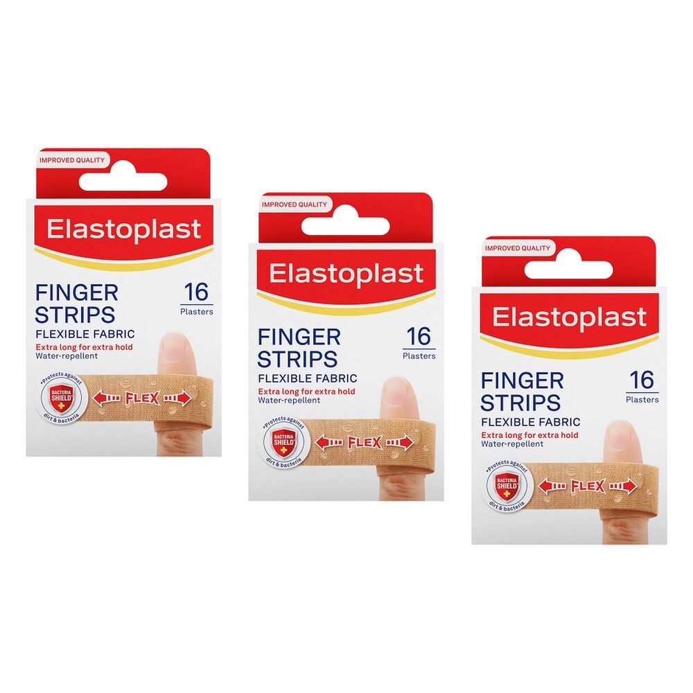 Elastoplast Finger Strips Flexible Fabric 16 Pack Bundle of 3