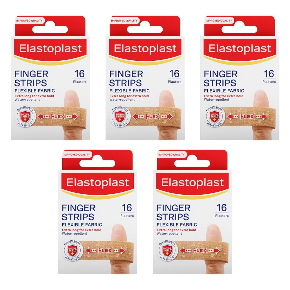 Elastoplast Finger Strips Flexible Fabric 16 Pack Bundle of 5
