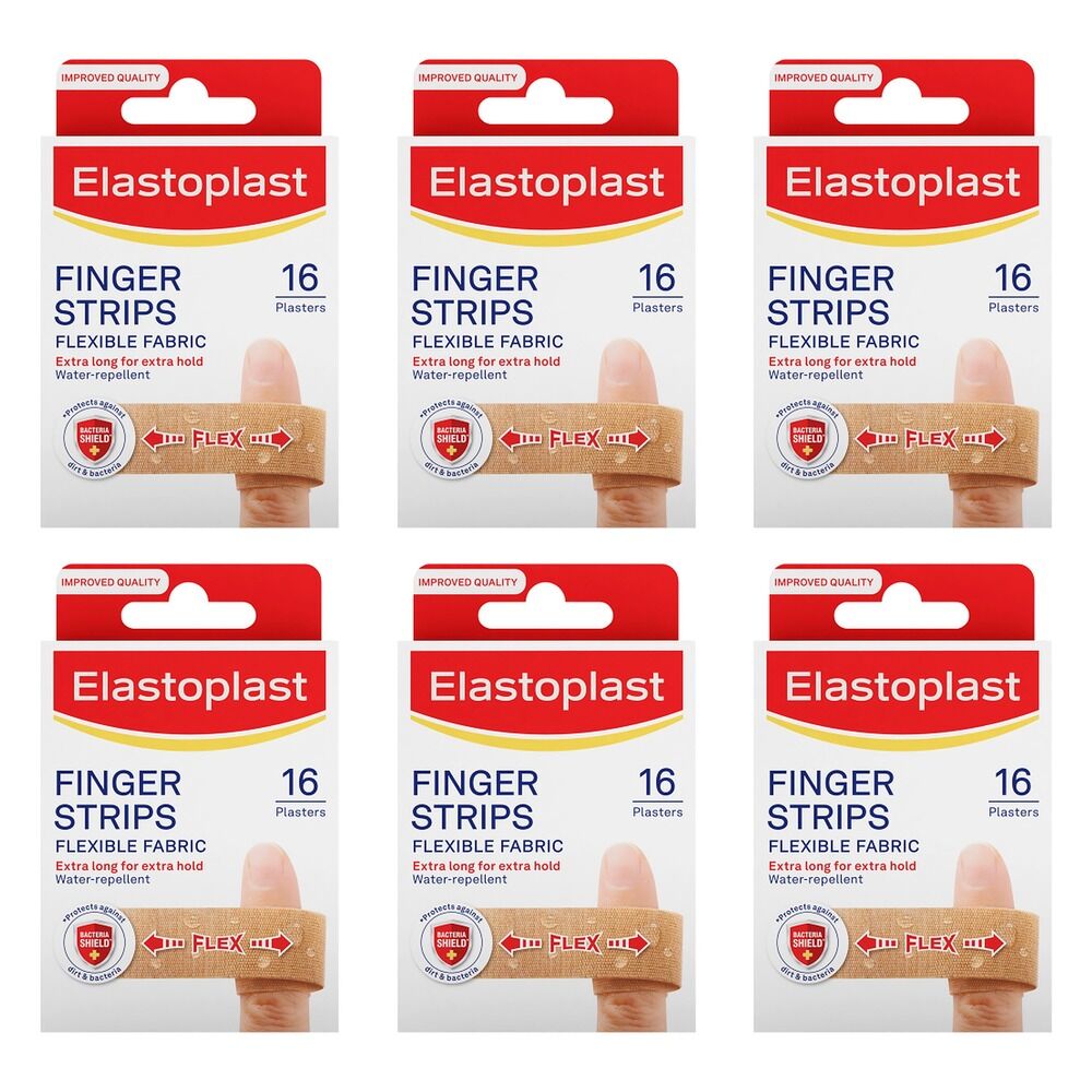 Elastoplast Finger Strips Flexible Fabric 16 Pack Bundle of 6