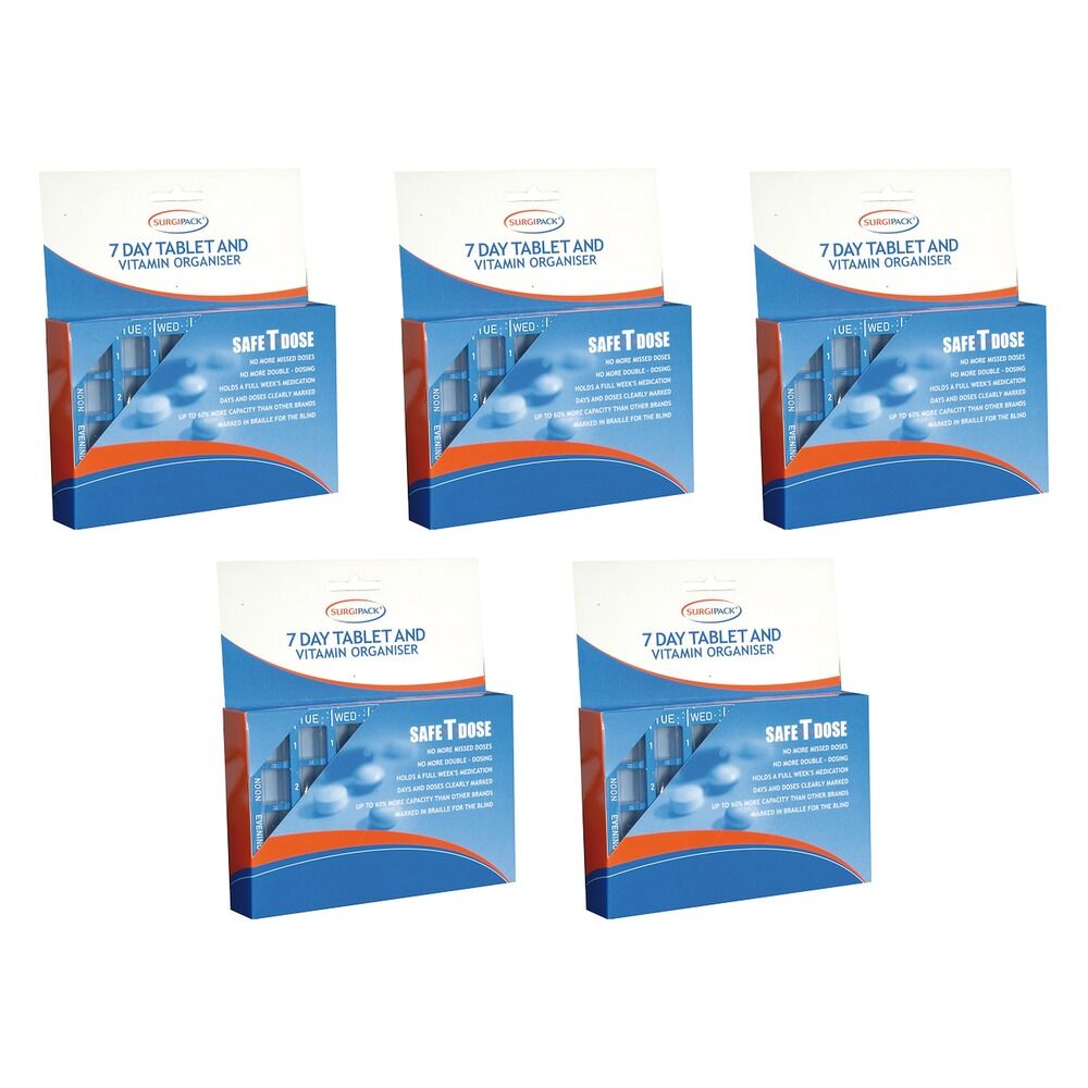 SurgiPack Safe-T-Dose Morning Lunch Evening Bed Pill Organiser Pack of 5