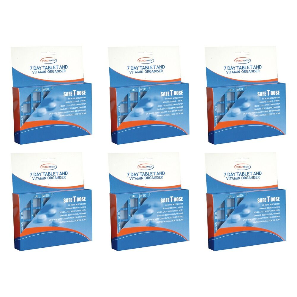 SurgiPack Safe-T-Dose Morning Lunch Evening Bed Pill Organiser Pack of 6