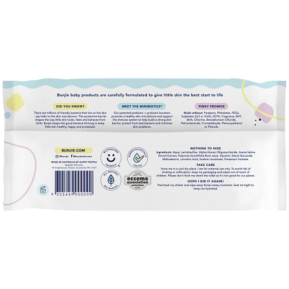 Bunjie Probiotic Baby Wipes, Microbiome Friendly, 80 Wipes