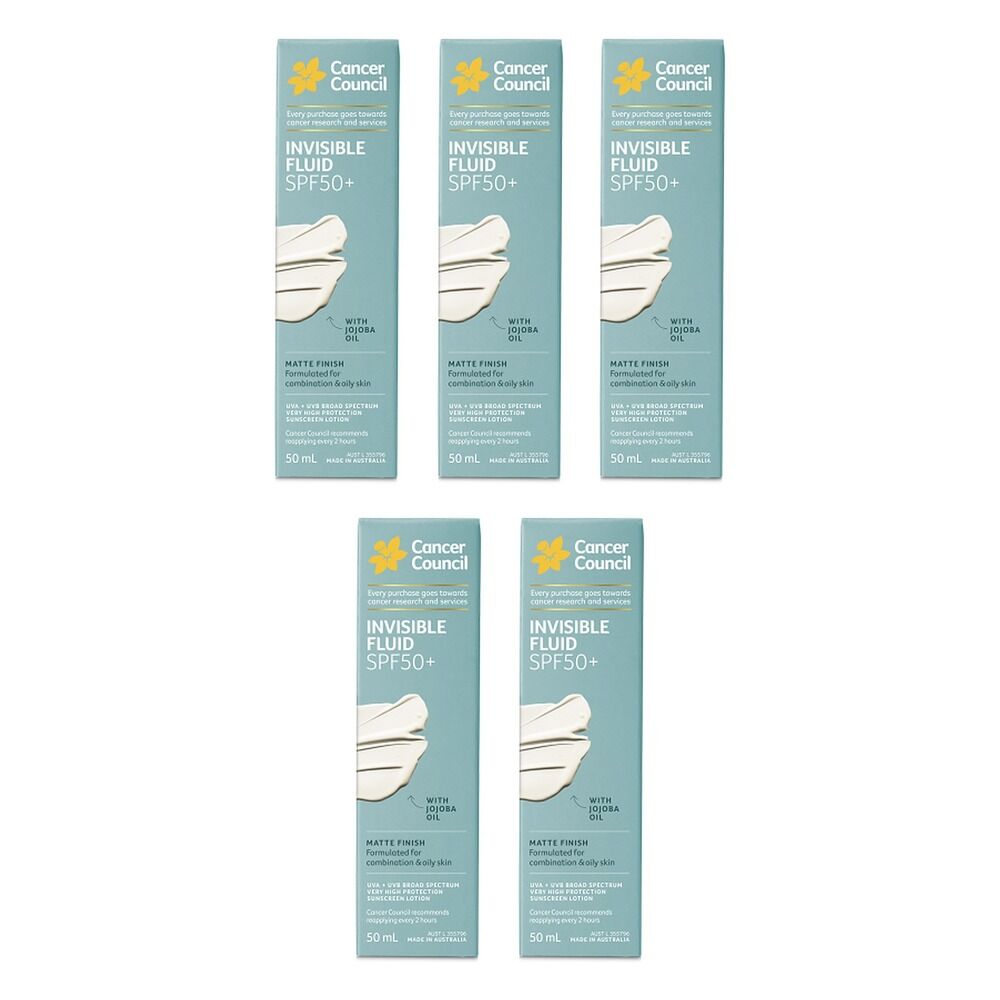 Cancer Council Face Day Wear Fluid Matte Invisible SPF 50+ 50mL Pack of 5