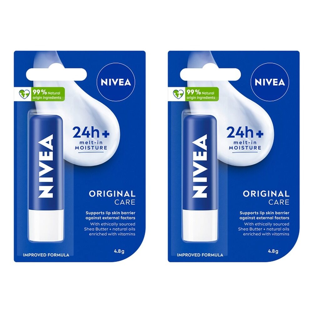 NIVEA 24h Melt-In Moisture Lip Balm Original 4.8g Pack of 2