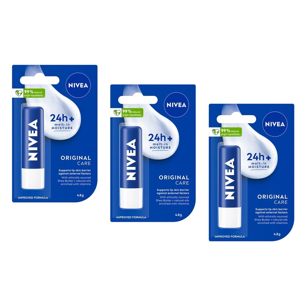 NIVEA 24h Melt-In Moisture Lip Balm Original 4.8g Pack of 3