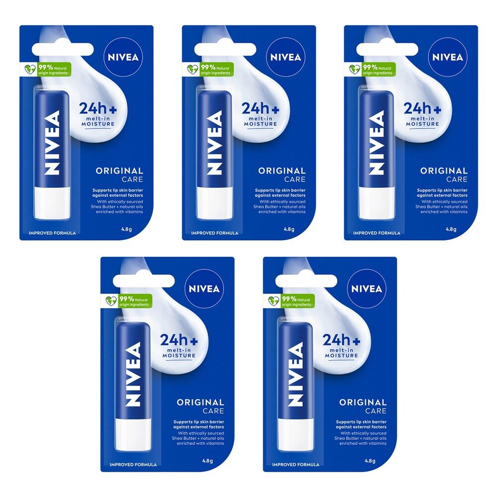 NIVEA 24h Melt-In Moisture Lip Balm Original 4.8g Pack of 5
