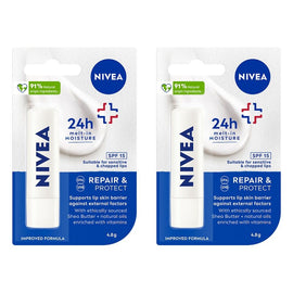 NIVEA 24H Melt-In Moisture Repair & Protect SPF15 Lip Balm 4.8g Pack of 2