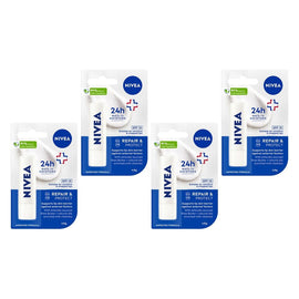 NIVEA 24H Melt-In Moisture Repair & Protect SPF15 Lip Balm 4.8g Pack of 4