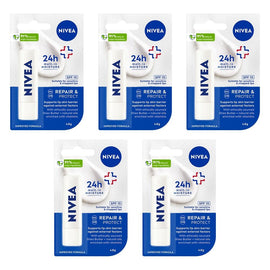 NIVEA 24H Melt-In Moisture Repair & Protect SPF15 Lip Balm 4.8g Pack of 5