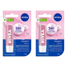 NIVEA 24H Melt-In Lip Care Pearly Shine Lip Balm 4.8g Pack of 2