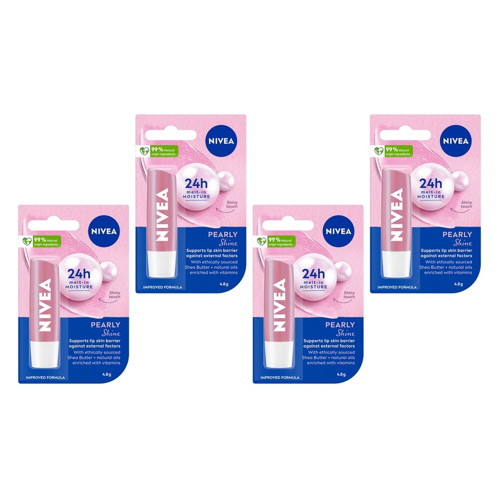 NIVEA 24H Melt-In Lip Care Pearly Shine Lip Balm 4.8g Pack of 4