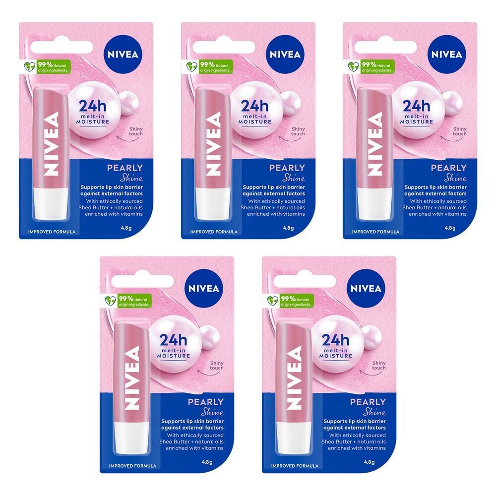 NIVEA 24H Melt-In Lip Care Pearly Shine Lip Balm 4.8g Pack of 5