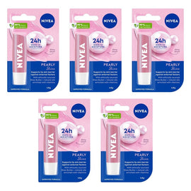 NIVEA 24H Melt-In Lip Care Pearly Shine Lip Balm 4.8g Pack of 5