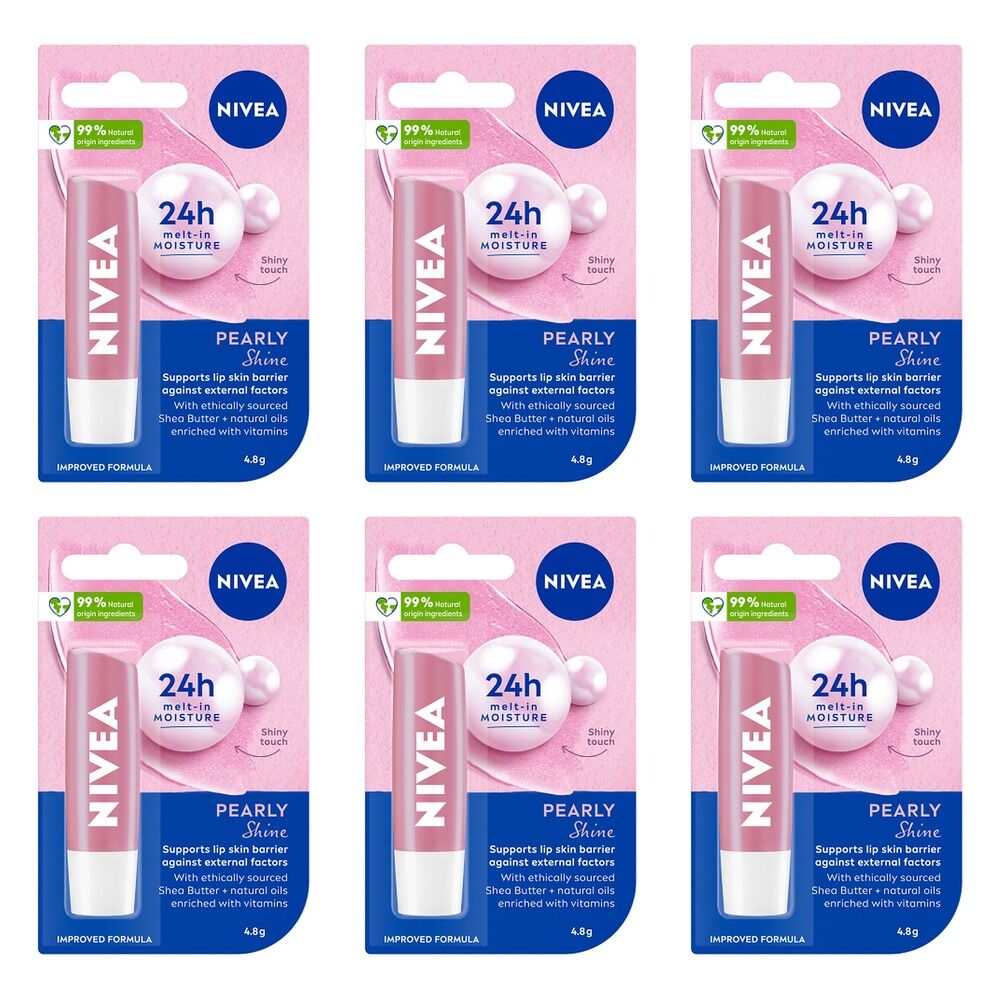 NIVEA 24H Melt-In Lip Care Pearly Shine Lip Balm 4.8g Pack of 6
