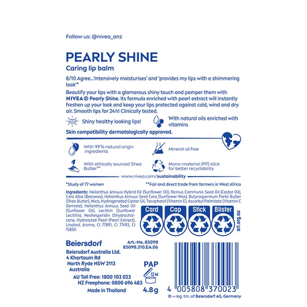 NIVEA 24H Melt-In Lip Care Pearly Shine Lip Balm 4.8g