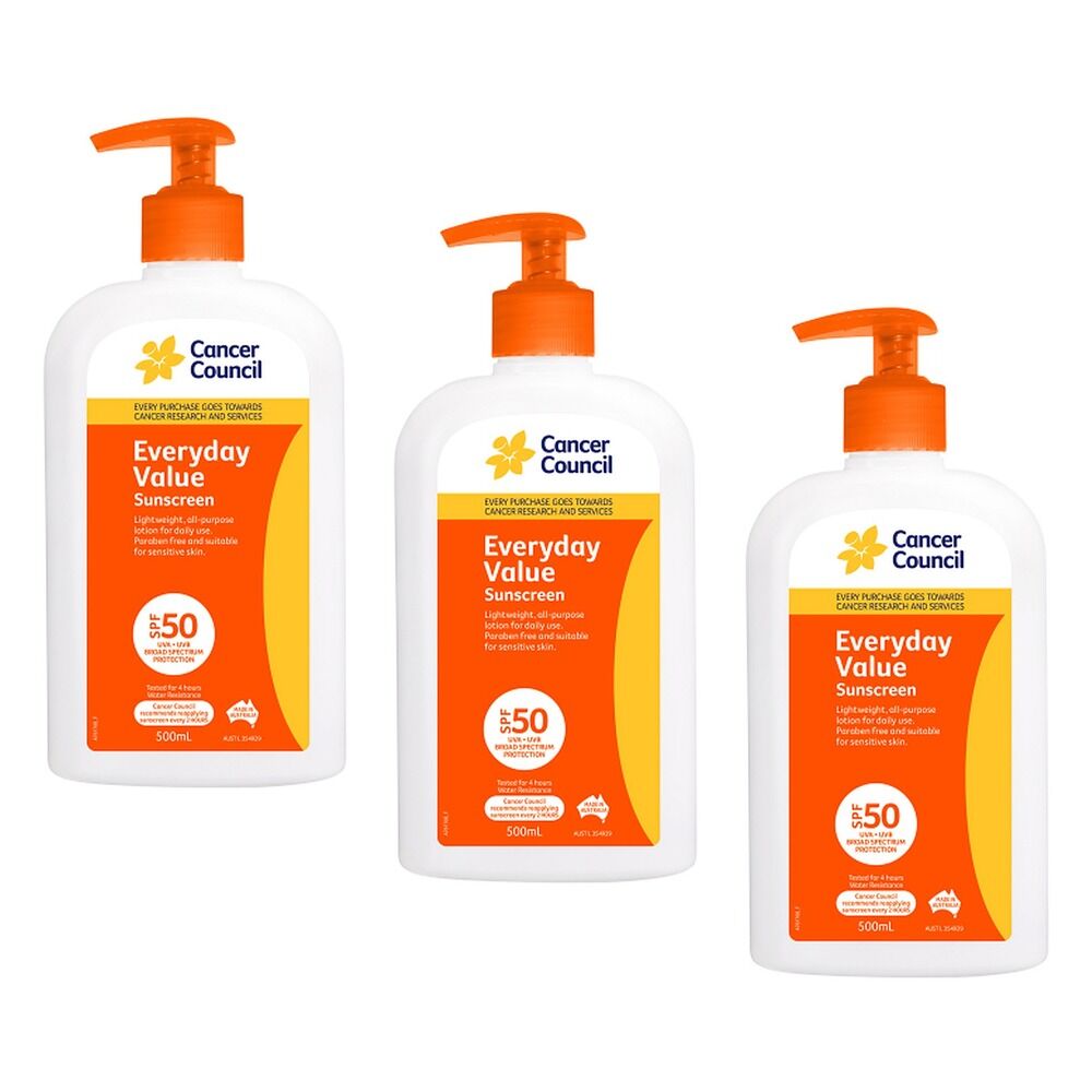 Cancer Council Everyday Value Sunscreen SPF 50 500mL Pack of 3