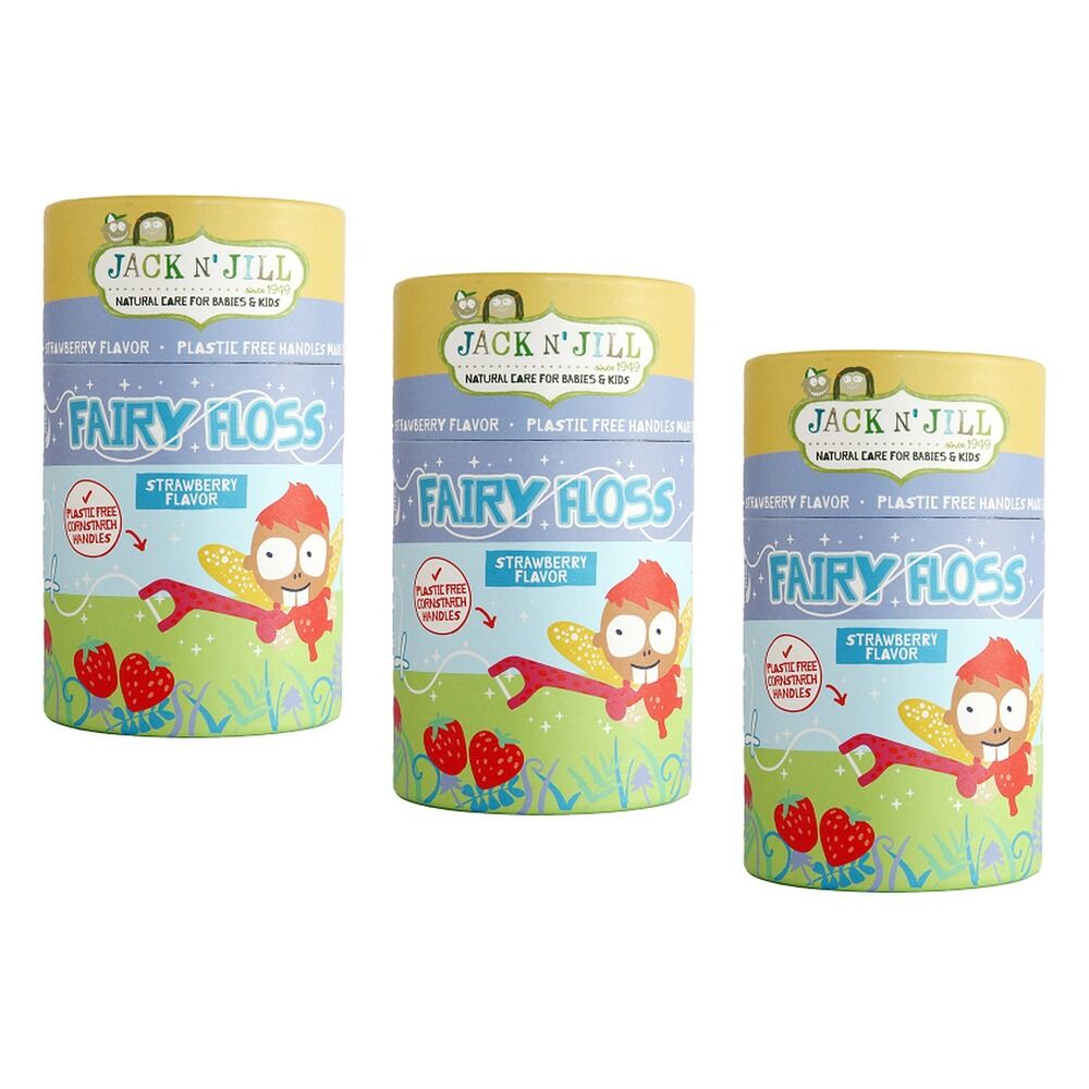 Jack N' Jill Kids Biodegradable Floss Picks Fairy Floss 30 Pack Bundle of 3