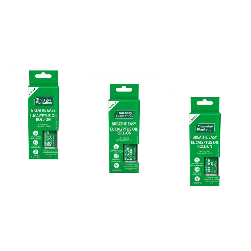 Thursday Plantation Breathe Easy Eucalyptus Oil Roll-On 9mL Pack of 3