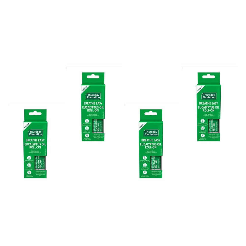 Thursday Plantation Breathe Easy Eucalyptus Oil Roll-On 9mL Pack of 4