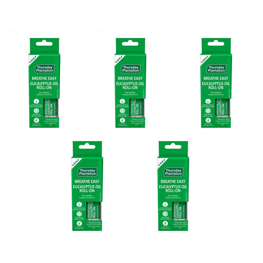 Thursday Plantation Breathe Easy Eucalyptus Oil Roll-On 9mL Pack of 5