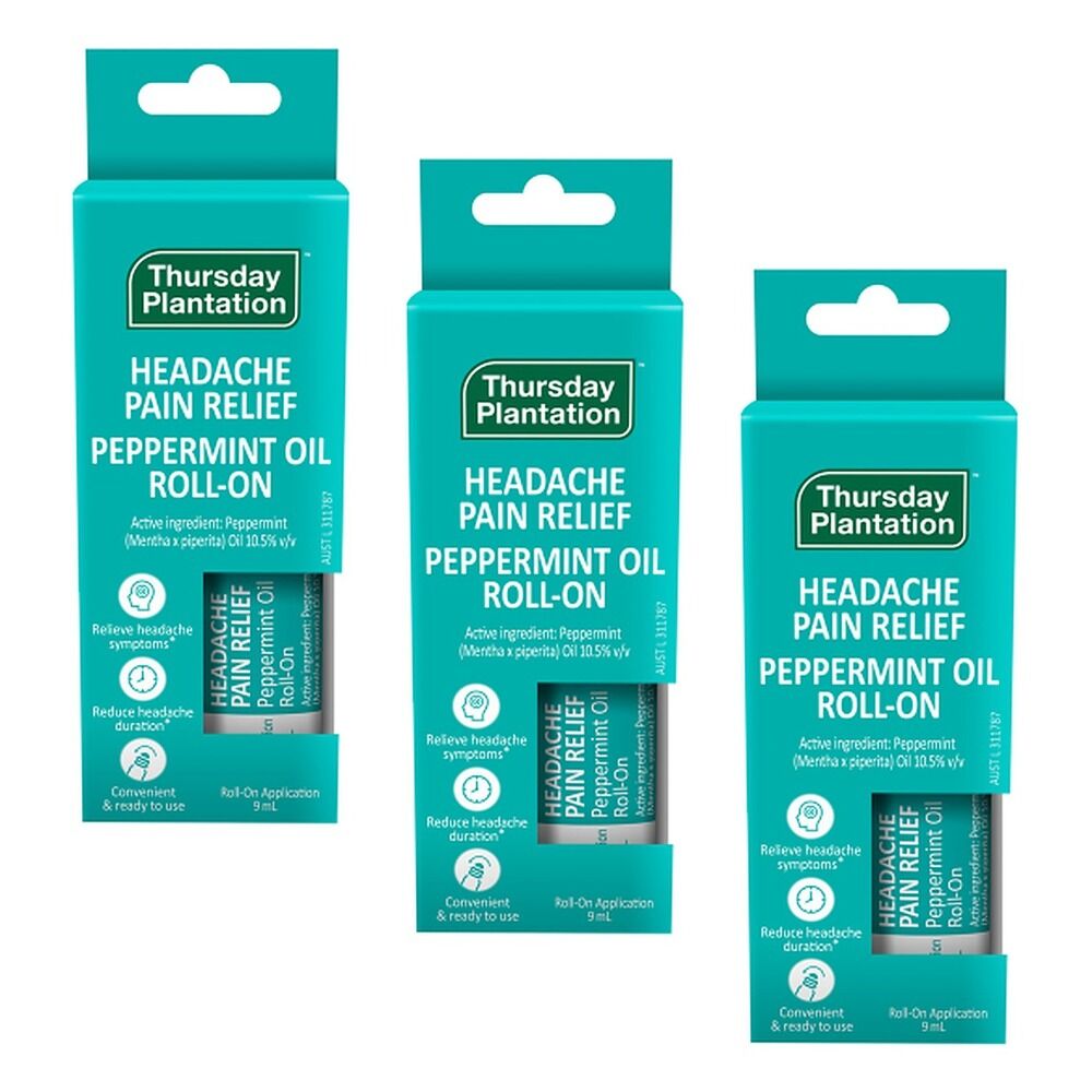 Thursday Plantation Headache Relief Peppermint Oil Roll-On 9mL Pack of 3