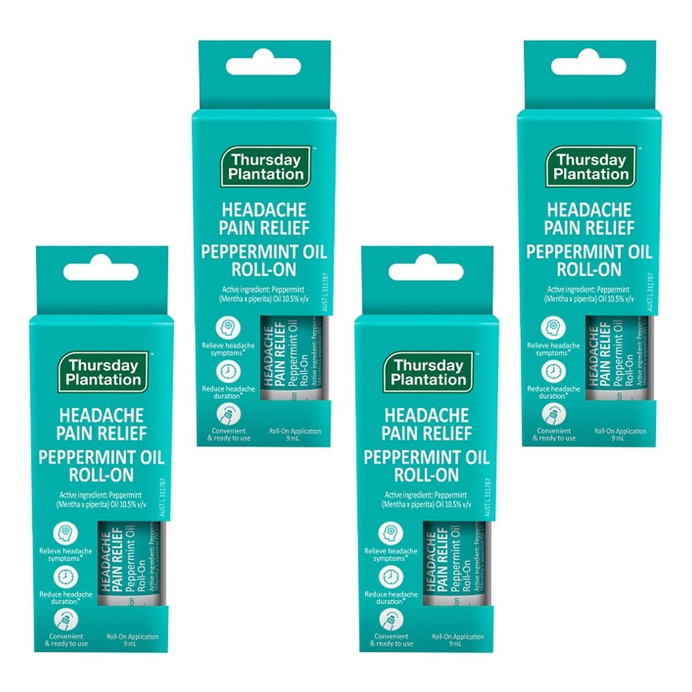 Thursday Plantation Headache Relief Peppermint Oil Roll-On 9mL Pack of 4