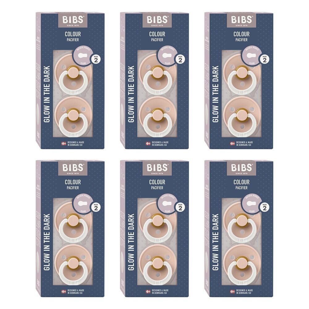 Bibs Colour Pacifier Glow in the Dark Blush Size 2 2 Pack Bundle of 6