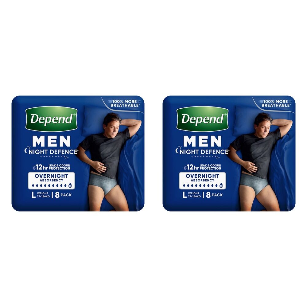 Depend Men Night Defence Underwear Heavy Absorbency Large 8 Pack Bundle of 2
